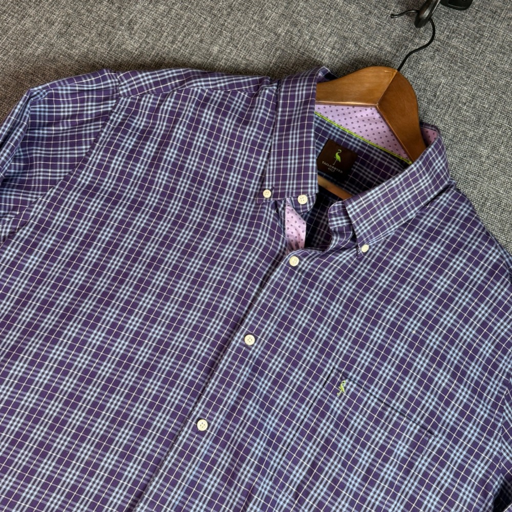 Mens TailorByrd Shirt | Size 4XLT | Purple Blue Plaid Long‎ Sleeve Button Down